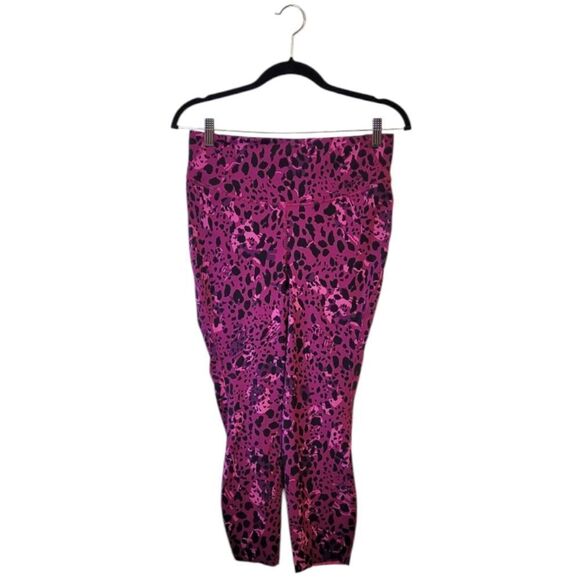 Lululemon Women's Pink Leopard Print Cropped Ankle Leggings Size 10 - Picture 1 of 5